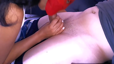 Dark haired chick takes a huge cock in her mouth